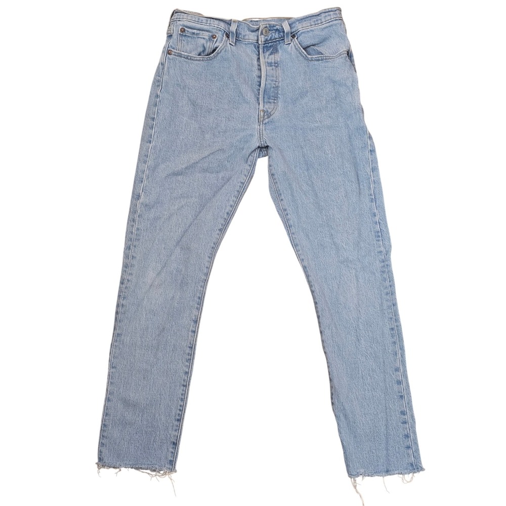 Levis 501 Skinny Jeans Light Wash High Rise Raw Hem W29 L28 Denim Blue